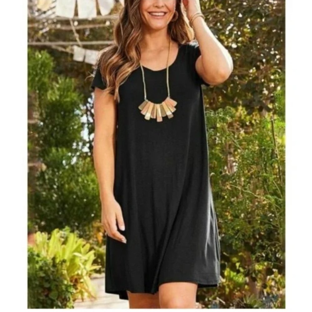 Matilda Jane Short Sleeved Solid Navy Dress L